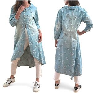 NWT Paper Lace | S and XL | Boho Star Embroidered Denim Midi Dress Duster